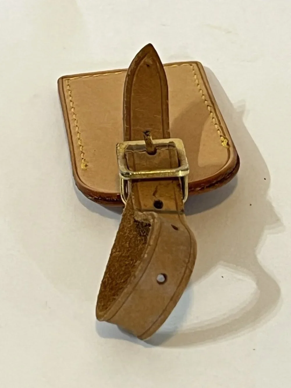 Authentic Louis Vuitton Vachetta Leather Luggage Tag Brass Buckle *Initials KM*
